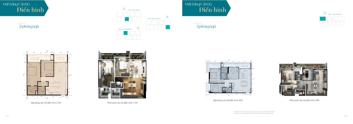 Layout thiết kế điển hình căn hộ 2-3 phòng ngủ